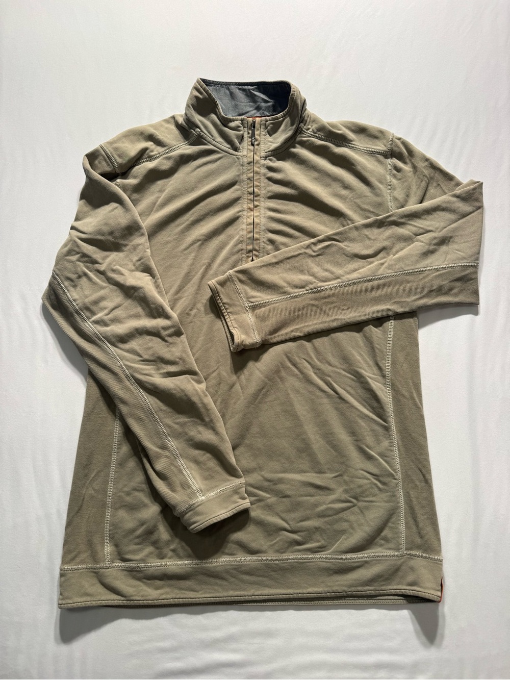 Tommy Bahama Quarter-Zip Pullover in Olive, Tan and Orange Trim